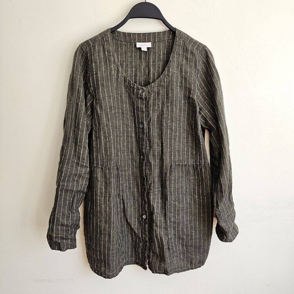 J. Jill Pure Jill Forest Green Stripe Linen Tunic Small